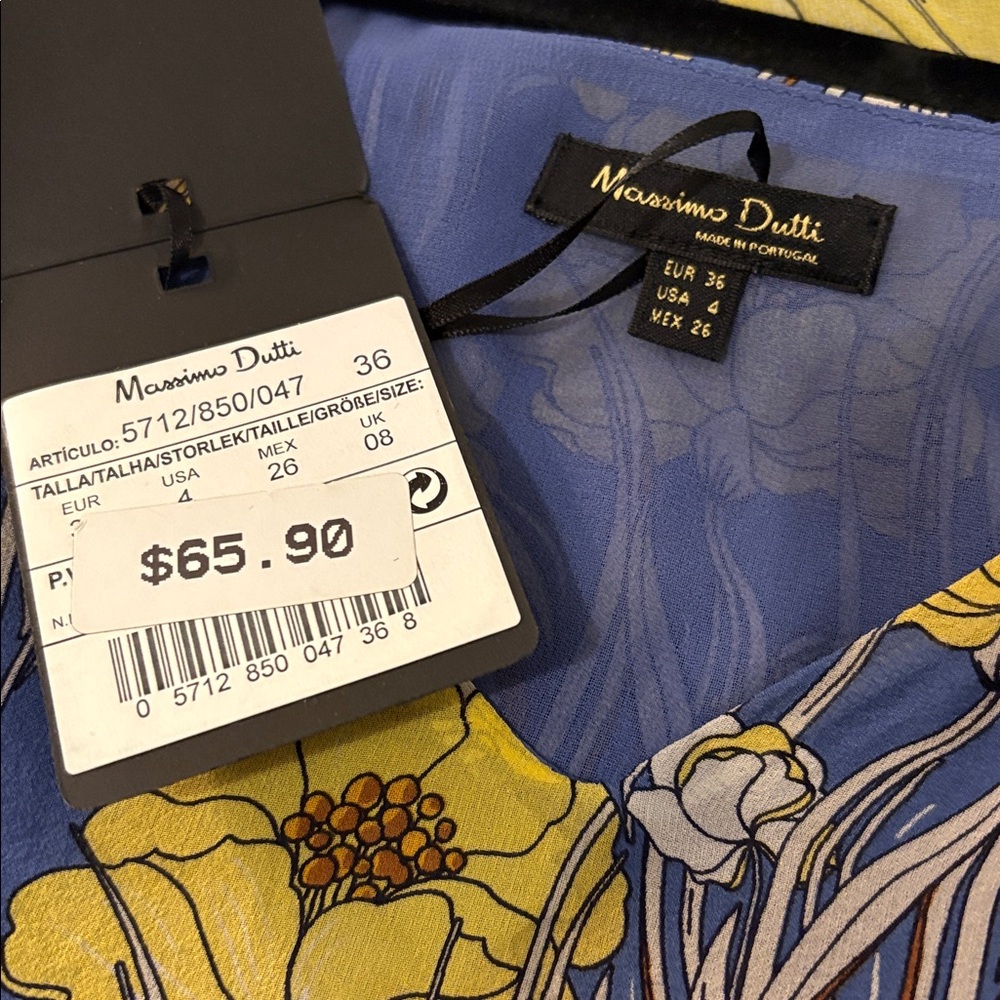 NWT Massimo Dutti Blue & Yellow Floral Silk Camisole - Picture 4 of 6